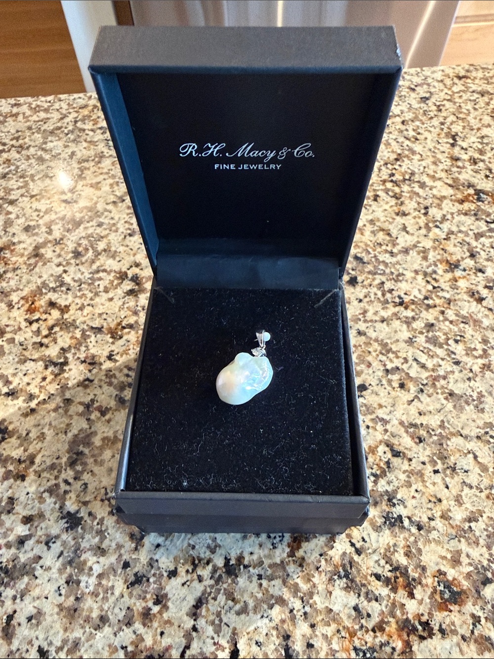 14K White Gold and Diamond Pearl Drop Pendant - White
